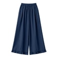 thumbnail image 5 of hlysgo Womens Linen Palazzo Pants Ruffle Wide Leg Cropped Flowy Casual Loose Fit Summer Beach Trousers with Pockets Navy,S, 5 of 6