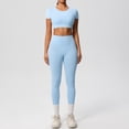 thumbnail image 5 of Telankuip 2 Piece Yoga Sets for Women Solid Color Stretchy Breathable Yoga Running Gym Fitness Short Sleeve Crop Top with High Waist Leggings Two Piece Workout Outfits Sky Blue L, 5 of 5