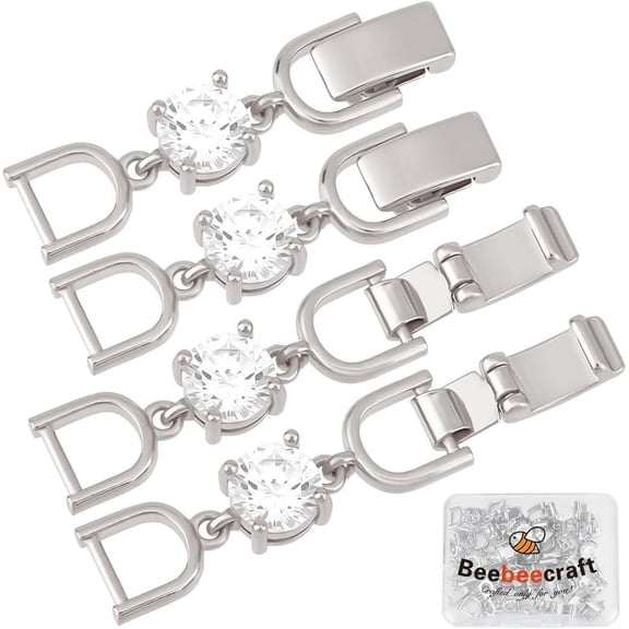 2 sets Extender Clasps Brass Micro Pave Cubic Zirconia Fold Over Extension Clasps Platinum Watch Band Extension Clasps Platinum 35x8x5.5mm Hole: 5.5x5.5mm 3pcs/set