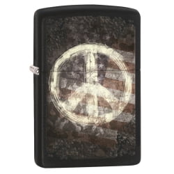 Zippo Pewter Emblem Black Crackle - Zippo 28864 Black Matte Peace on Flag Lighter