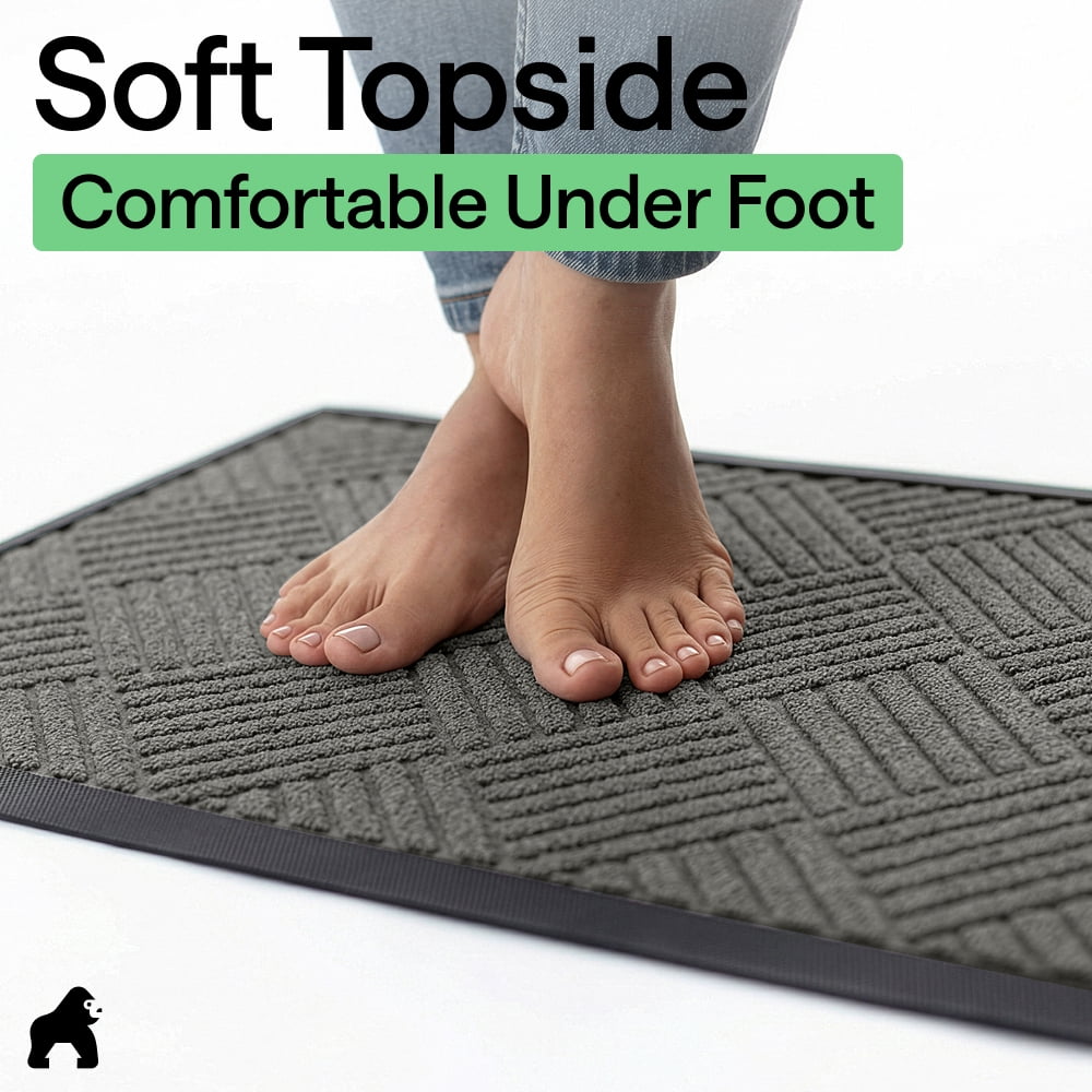 GORILLA GRIP Outside Doormat, WeatherMax Waterproof Indoor Outdoor Door Mat, 29x17 Gray Diamond