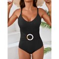 thumbnail image 3 of Charmo Womens Ribbed Tummy Control One Piece Swimsuit Waistband Monikini Swimwear, 3 of 5