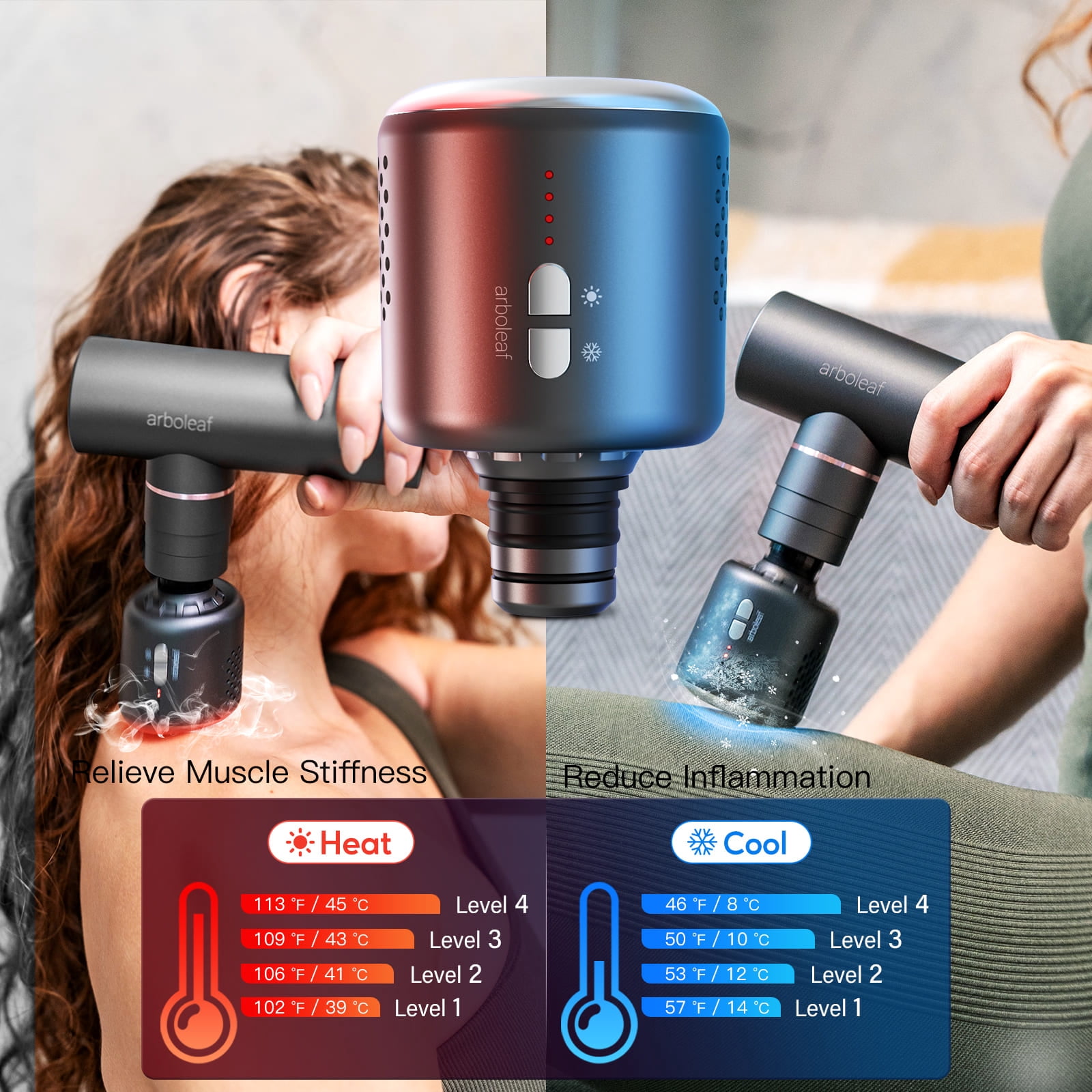 Arboeaf Massage Gun Handheld Deep Tissue - Heating & Cooling Therapy - Single Piece, Gray