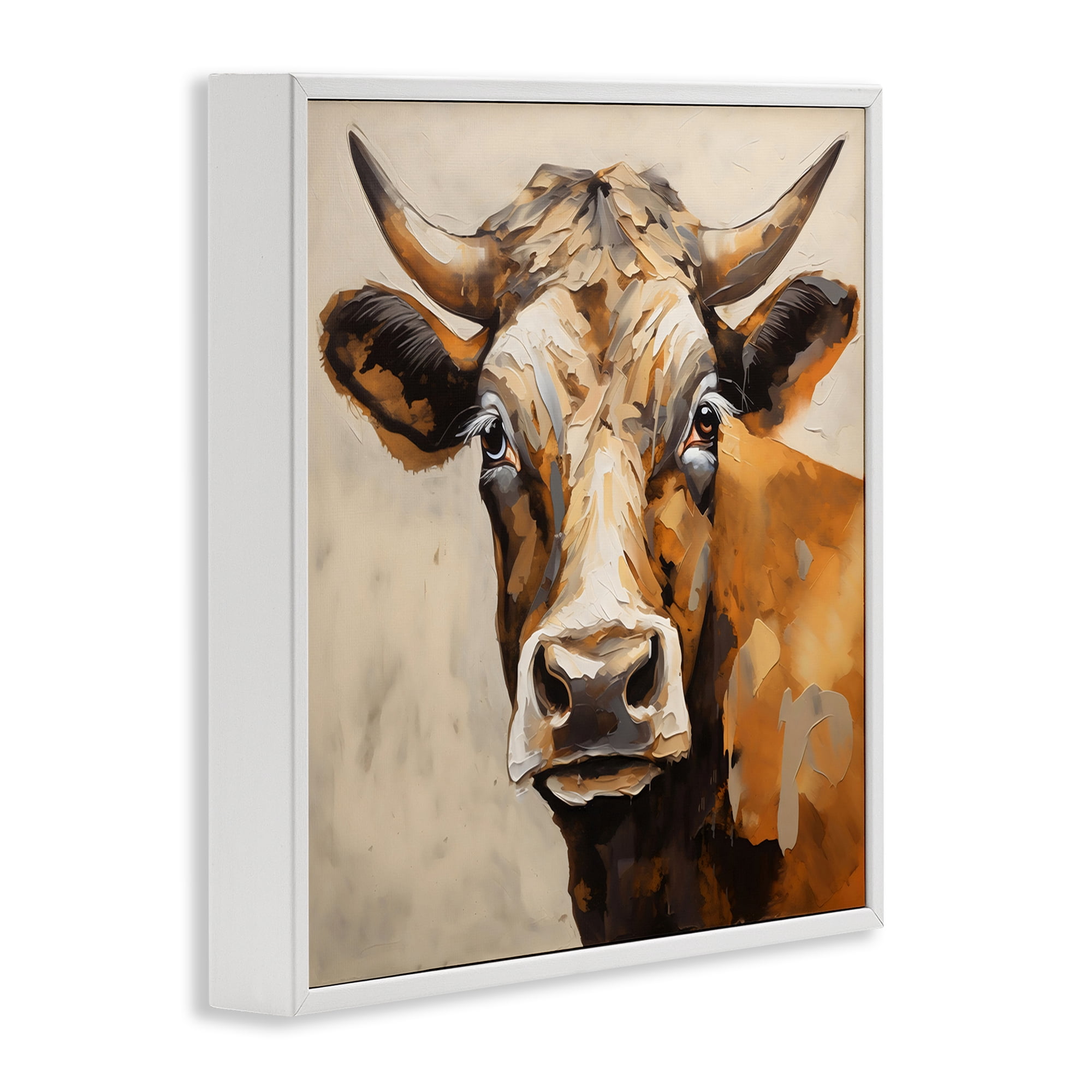 Stupell Industries Beautiful Brown Bovine White Framed Giclee Art, design by Creative Studio
