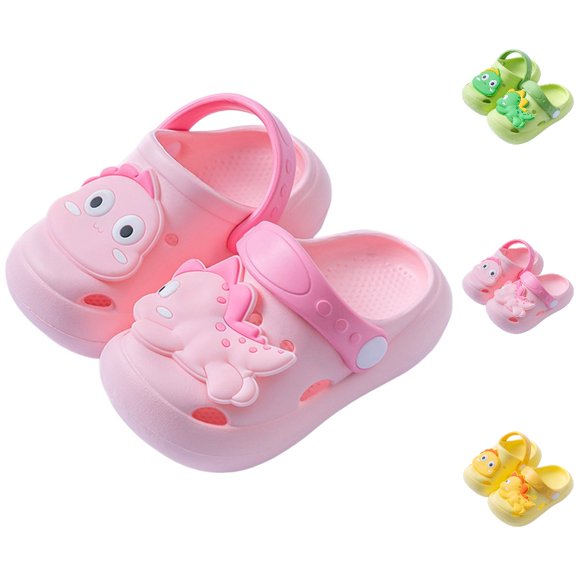 UJNDER Kids Clogs Boys and Girls Summer Soft Sole Anti- Cute Dinosaur Pattern Indoor Outdoor Casual Slippers,Pink,7-8 Years