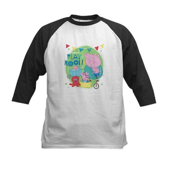 CafePress - Peppa Pig: Daddy's Play Room Kids Baseball T Shirt - Kids Cotton Baseball Jersey, 3/4 Sleeve Shirt