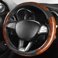 thumbnail image 3 of Peach Wood Grain Leather Steering Wheel Cover Four Seasons Universal Sport Style Anti-Slip 15 Inch Comfortable Grip, Brown, 3 of 9