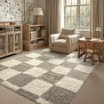 thumbnail image 3 of BERTHMEER 8'x10' Large Washable Shag Area Rugs for Living Room Bedroom Dinning Room Fluffy Checkered Modern Geometric Plush Fuzzy Soft Rugs Carpets, Gray, 3 of 8