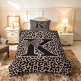 thumbnail image 2 of meiyoeat Leopard Print Bow Letter K Twin Bedding, Women Teens, Brown Animal Print Duvet Cover Set, Black Reversible 2pcs, 1 Duvet Cover and 1 Pillowcase, 2 of 5