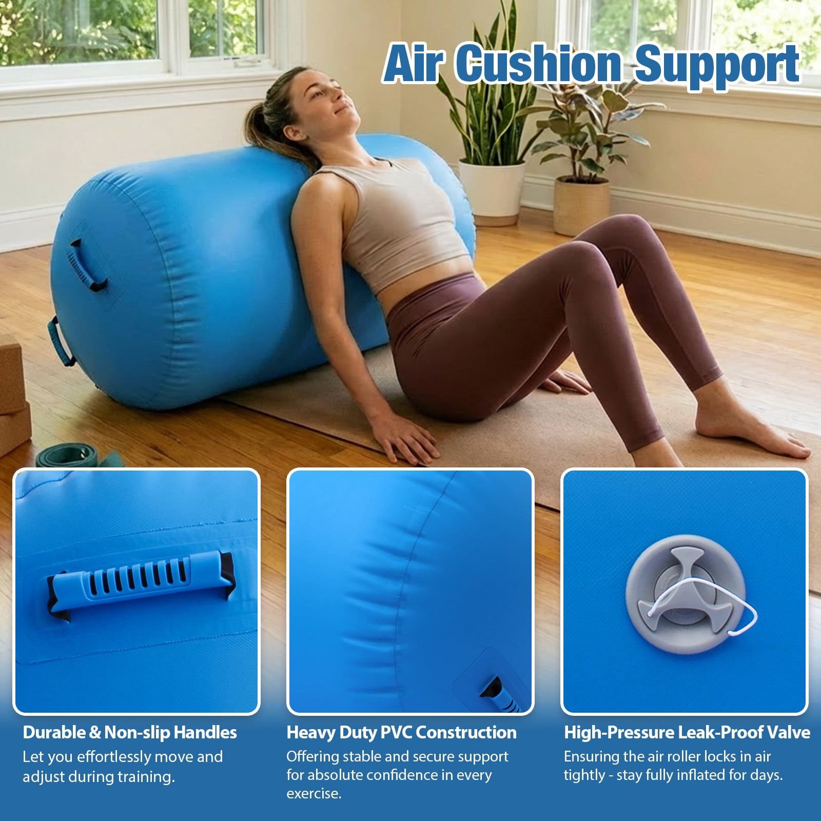 Air Roller Gymnastics Barrel For Tumbling, Inflatable Air Barrel For Back Handspring Training, Gymnastic Equipment With Pump For Yoga Training Cheerleading Home Use