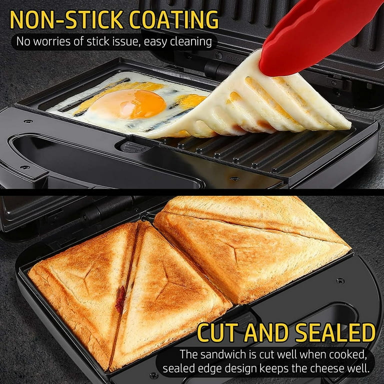 6-in-1 Waffle Maker Panini Press Sandwich Maker, 750W Breakfast Grill, Non-Stick Removable Plate