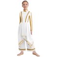 thumbnail image 2 of Doomiva Kids Girls Lyrical Praise Dance Outfit Long Sleeve Irregular Hem Worship Gold Trim Dress with Wide Leg Pants White 6, 2 of 6