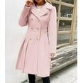 thumbnail image 4 of Women's Elegant British Style Trench Coat Lapel Collar Double Breasted A Line Mid Long Jacket with Pockets, 4 of 7