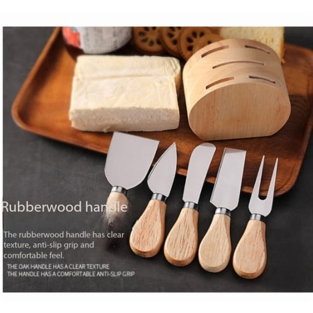 1 juego de cuchillos for queso con base de roble | cuchillo for queso de acero inoxidable | cuchillo y tenedor de estilo occidental con mango de madera | herramientas profesionales for queso