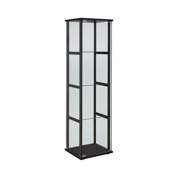 4 Shelf Glass Curio Cabinet Black, Glass Curio Cabinets With Lights