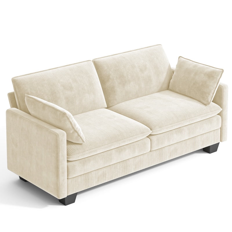 2-Seater Cloud-Like Loveseat Sofa - Double-Layer Upholstered Cushions, Pet-Friendly Corduroy Couch for Bedroom, Living Room & Apartment, Beige