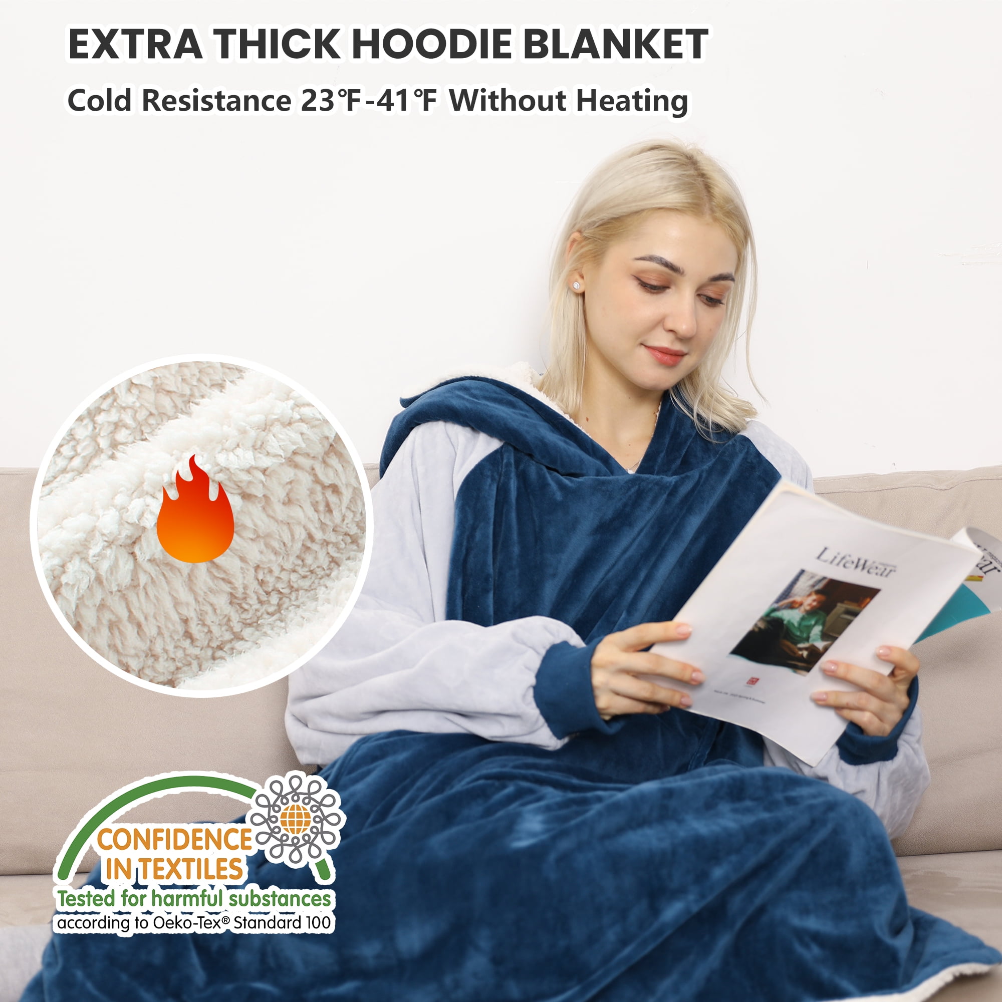 Winthome Wearable Blanket Hoodie Oversized Big Hooded Blanket Soft Warm  Sweatshirt Sherpa Fleece Blue u0026 Gray with Deep Pockets for Unisex 4.5-6ft,  120-160lb M - Walmart.com