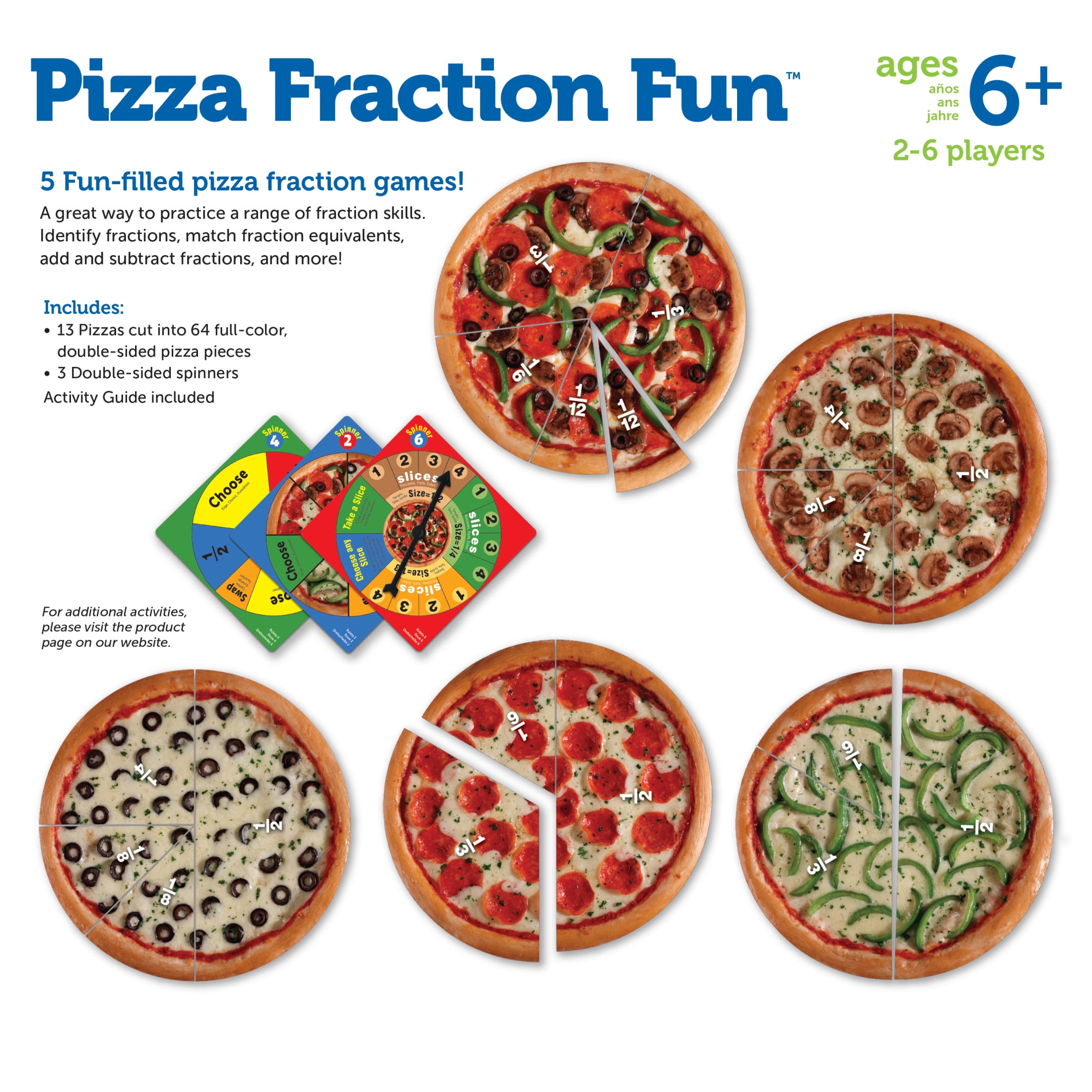 Learning Resources Pizza Fraction Fun Game, 13 Fraction Pizzas, Math Games, 67 Piece Game, Ages 6, 7, 8+