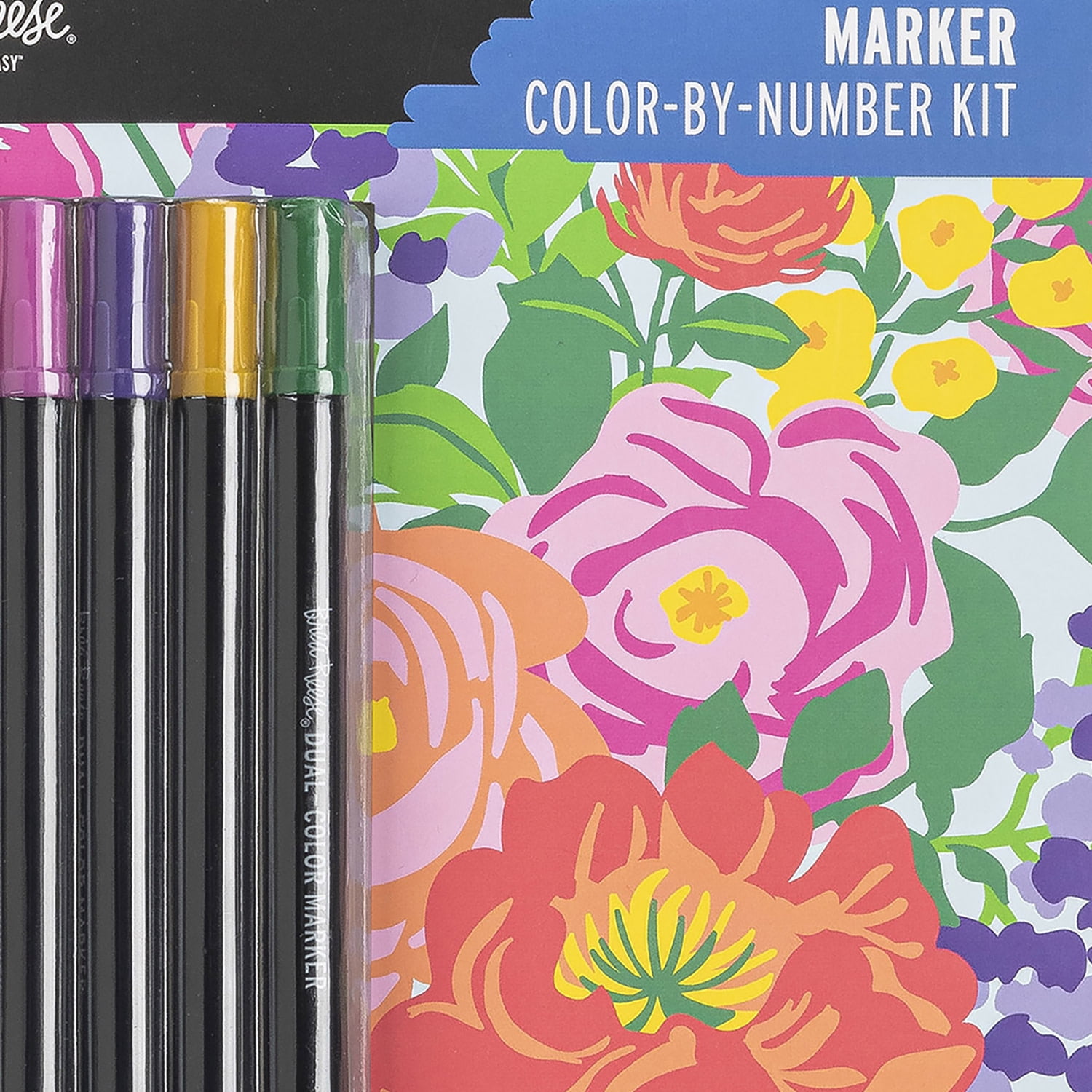 Brea Reese: Marker Color-by-Number Kit - Fruit & Floral - 5 Dual-Tip Markers, 12 Bright Designs, Guided Art, 8.5 x 9.75" Pages, Adult Spiral Art Pad