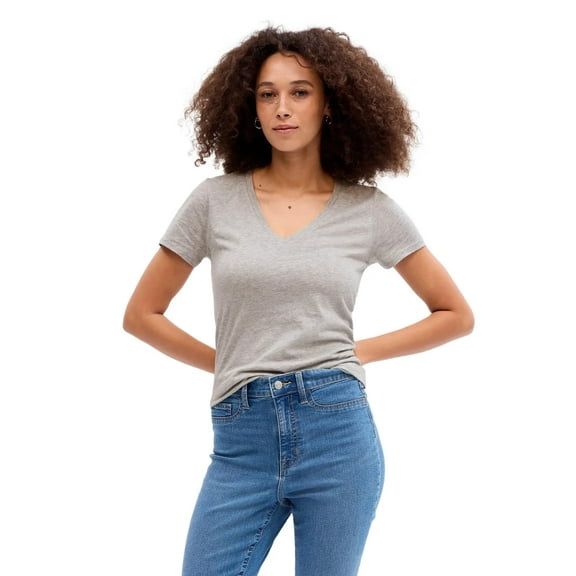 GAP Womens Favorite V-Neck T-Shirt Grey Heather