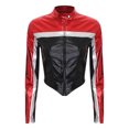 thumbnail image 3 of Chaquetas brillantes para mujer, ropa de abrigo con contraste metálico, disfraz de Cosplay de carreras para conducir, abrigo corto con cremallera frontal y cuello levantado de manga larga, 3 of 5