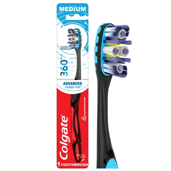 Colgate 360 Advanced Floss-Tip Bristles Adult Manual Toothbrush, Medium