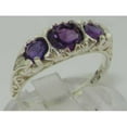 thumbnail image 2 of LBG British Made VINTAGE style Solid 10K White Gold Natural Amethyst Trilogy Ring, 2 of 5