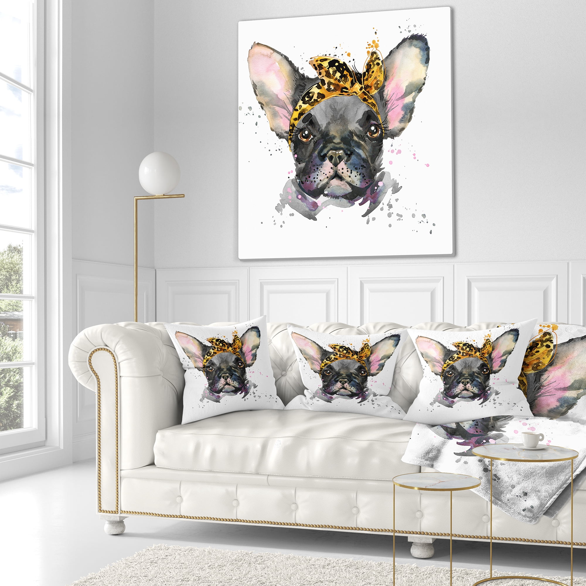 Designart Serious Black French Bulldog - Animal Throw Pillow - 16x16