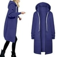 thumbnail image 4 of Luwomo Womens' Jackets Fall Winter Solid Color Drawstring Hooded Long Sleeve Zipper Loose Fit Coat with Pockets Tops Purple,2XL, 4 of 6