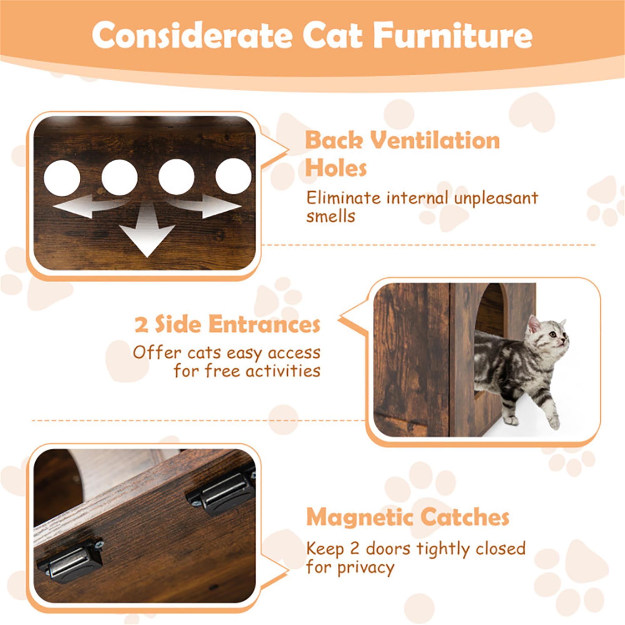 Pefilos 52" Cat Tree with Wood Litter Box Enclosure, All-in-one Indoor Cat Furniture with Large Platform and Condo, Modern Style Cat Tower, Brown Pefilos 52" Cat Tree with Wood Litter Box Enclosure, All-in-one Indoor Cat Furniture with Large Platform and Condo, Modern Style Cat Tower, Brown