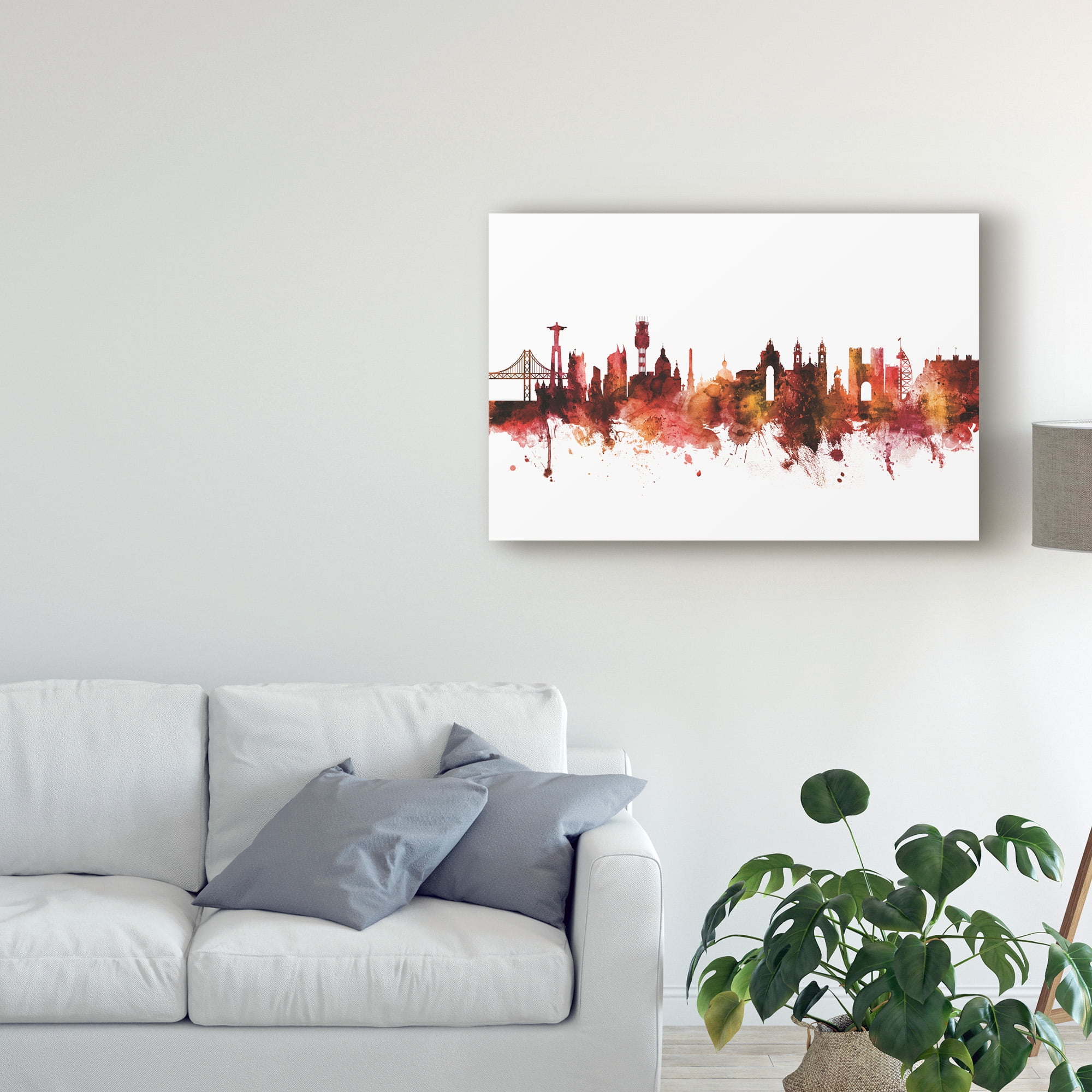Trademark Fine Art 'Lisbon Portugal Skyline Red' Canvas Art by Michael Tompsett