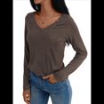 thumbnail image 3 of Camisetas con Cuello en V para Mujer, Blusas de Encaje de Larga, Holgadas, Elegantes e Informales, para Otoño e Invierno, A . Color Café S, 3 of 8