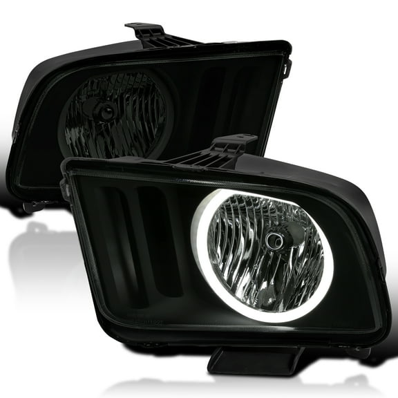Spec-D Tuning Black Smoke Headlights w/ LED Angel Eyes Compatible with 2005-2009 Ford Mustang, Left Right Pair Headlamps Assembly