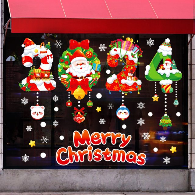 Pegatinas navideñas, decoraciones para centros comerciales, pegatinas para ventanas de vidrio, diseño de escena, pegatinas estáticas de PVC, pegatinas de pared, flores para ventanas