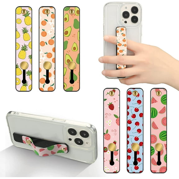 6 Pieces Phone Strap Grip Holder Finger Cell Phone Grip Telescopic Phone Finger Strap Stand Universal Finger Kickstand for Most Smartphones (Fruit)