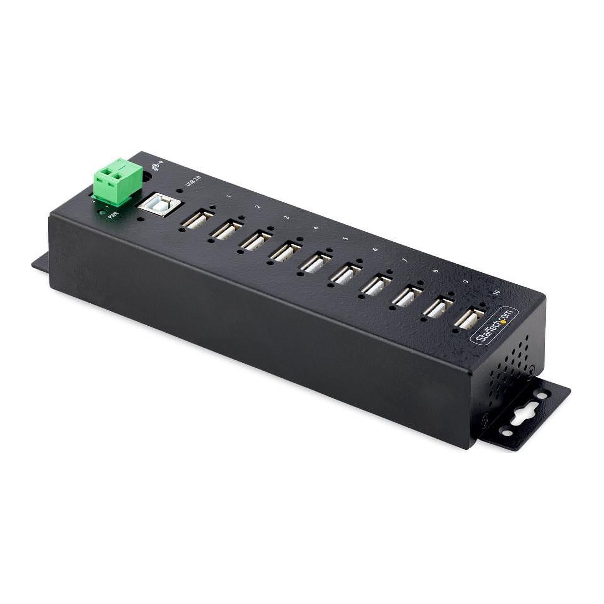 StarTech 10-Port Industrial USB 2.0 Hub w/ESD Level 4 Protection Mountable