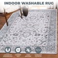 thumbnail image 4 of BNM Floral Scroll Border Washable Indoor Area Rug, 5' x 7' 6", Gray, 4 of 12