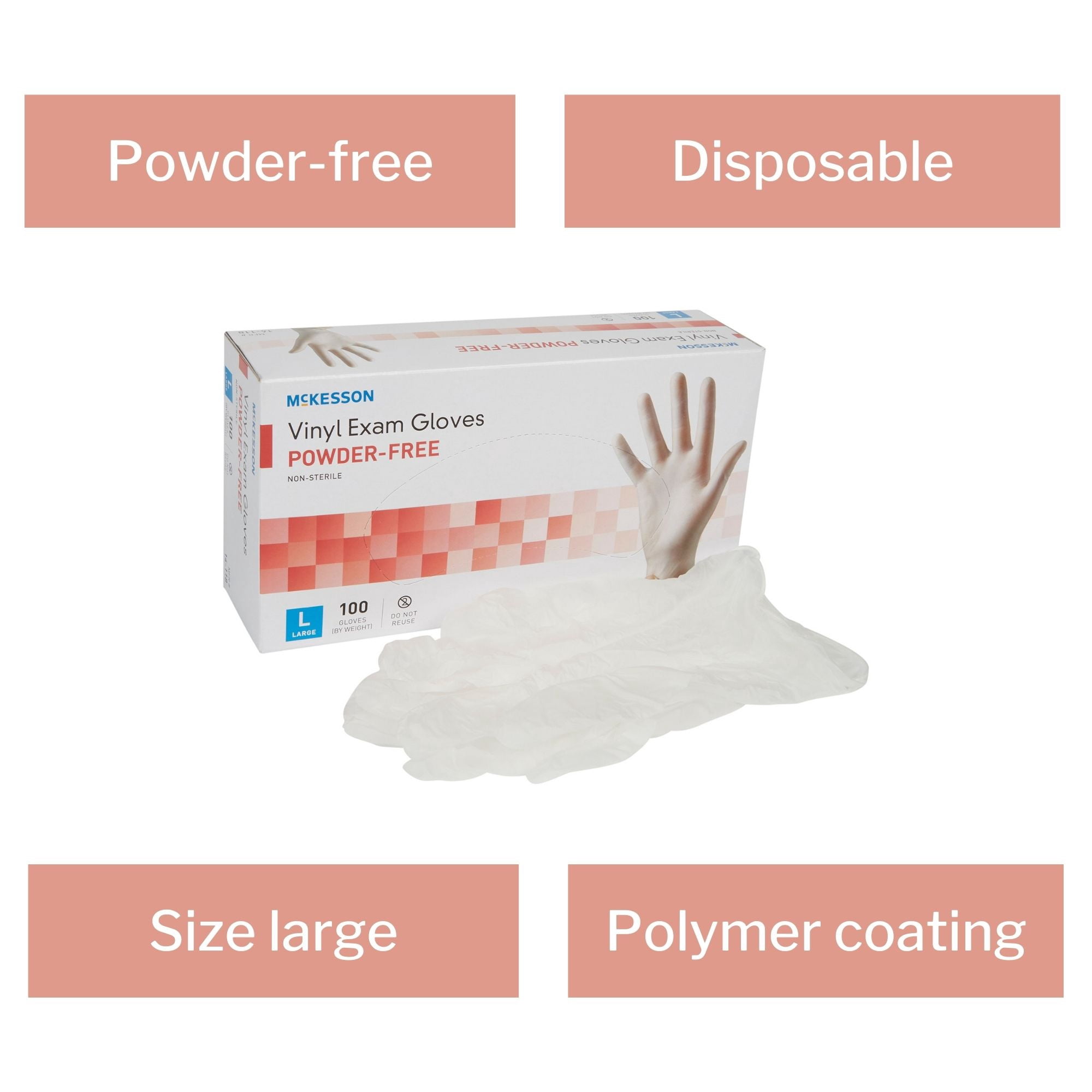 McKesson Vinyl Exam Gloves, Powder-Free, Disposable Medical Glove - Large, 100 Count, 10 Boxes, 1000 Total