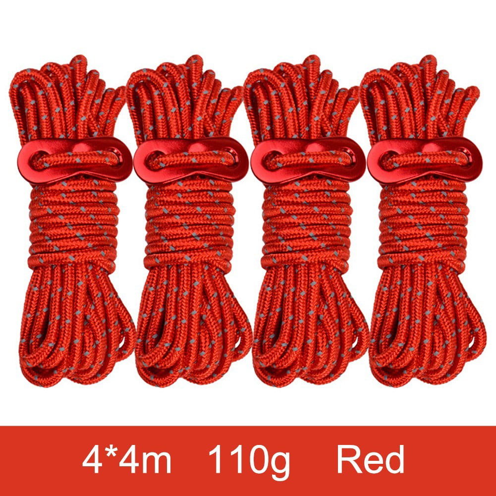 4 Pcs Canopy Camping Tent Reflective Guy Line Cord Guide Rope and Adjusters 