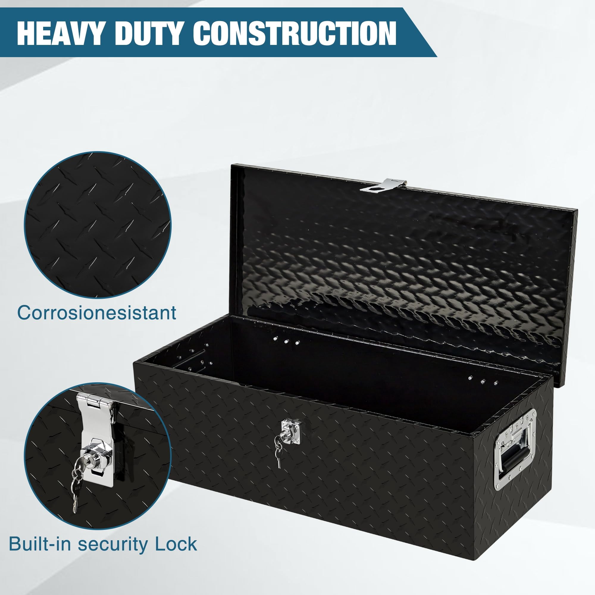 Truck Bed Tool Box, Heavy Duty Metal Tool Box Organizer, Trailer Box with Safe Hinge for Truck, Pickup, RV, Trailer