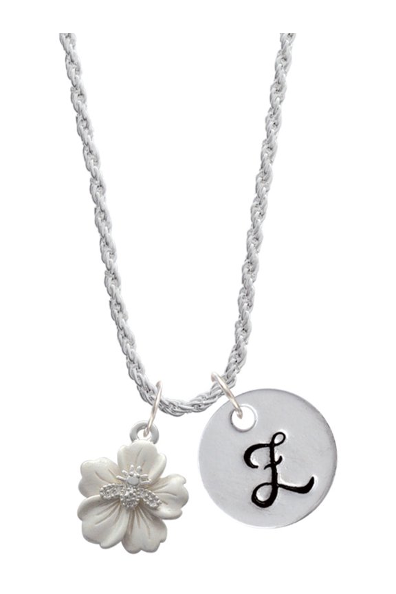 Silvertone Bee on White Flower Silvertone Script Initial Disc - Z - Charm Necklace, 20"+3"