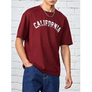 SARAWOLA Burgundy Men Letter Graphic Tee Casual Summer Round Neck 
Sleeve Length :