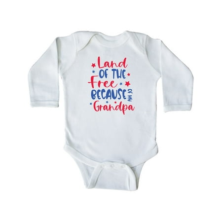 

Inktastic Memorial Day Land of The Free Because Of My Grandpa Gift Baby Boy or Baby Girl Long Sleeve Bodysuit