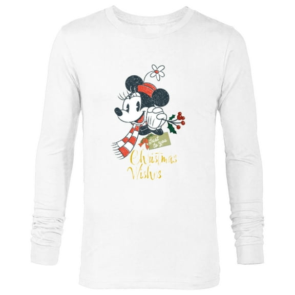 Disney Minnie Mouse Christmas Wishes Just to You Distressed - Long Sleeve T-Shirt for Men - Customized-White