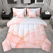 Manfei Pink Marble Bedding Comforter Set 7pcs, Abstract Watercolor Art King Bedding Sets, Marbling Stone Pattern Bed Sheets, Breathable Home Decor