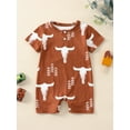 thumbnail image 2 of Western Newborn Baby Girl Boy Clothes Romper Onesie Cowhead Print Bodysuit One Piece Rib Jumpsuit, 2 of 8
