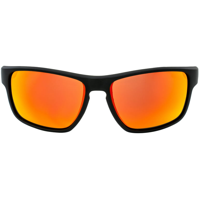 Birdz Glide Sunglasses for Men or Women Scratch Resistant Lens Lightweight  Black Square Frame Red Mirror Lens 