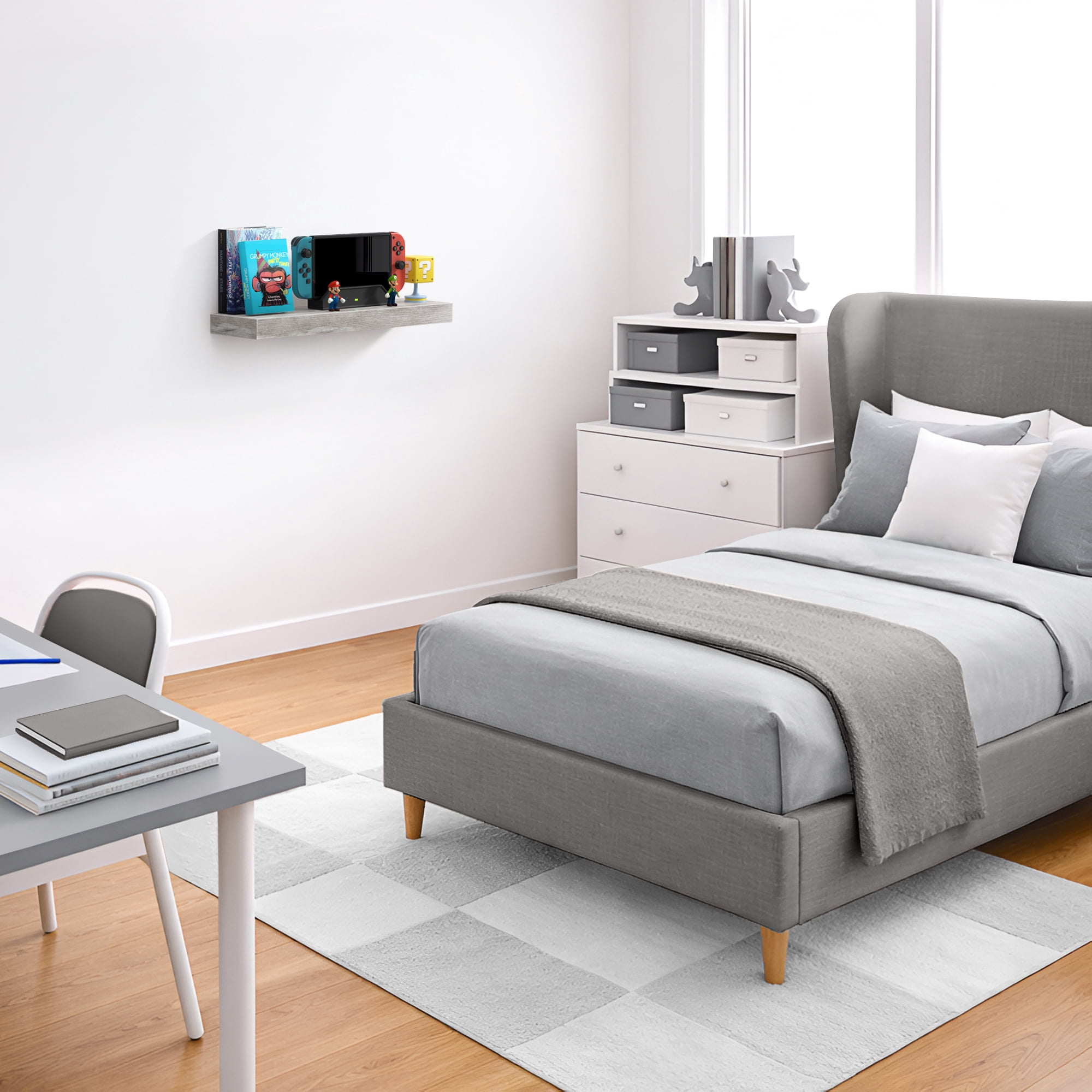 Sorbus 16.25" Floating Wall Shelf, Graywood, Invisible Brackets, Bathroom, Bedroom & Home Decor