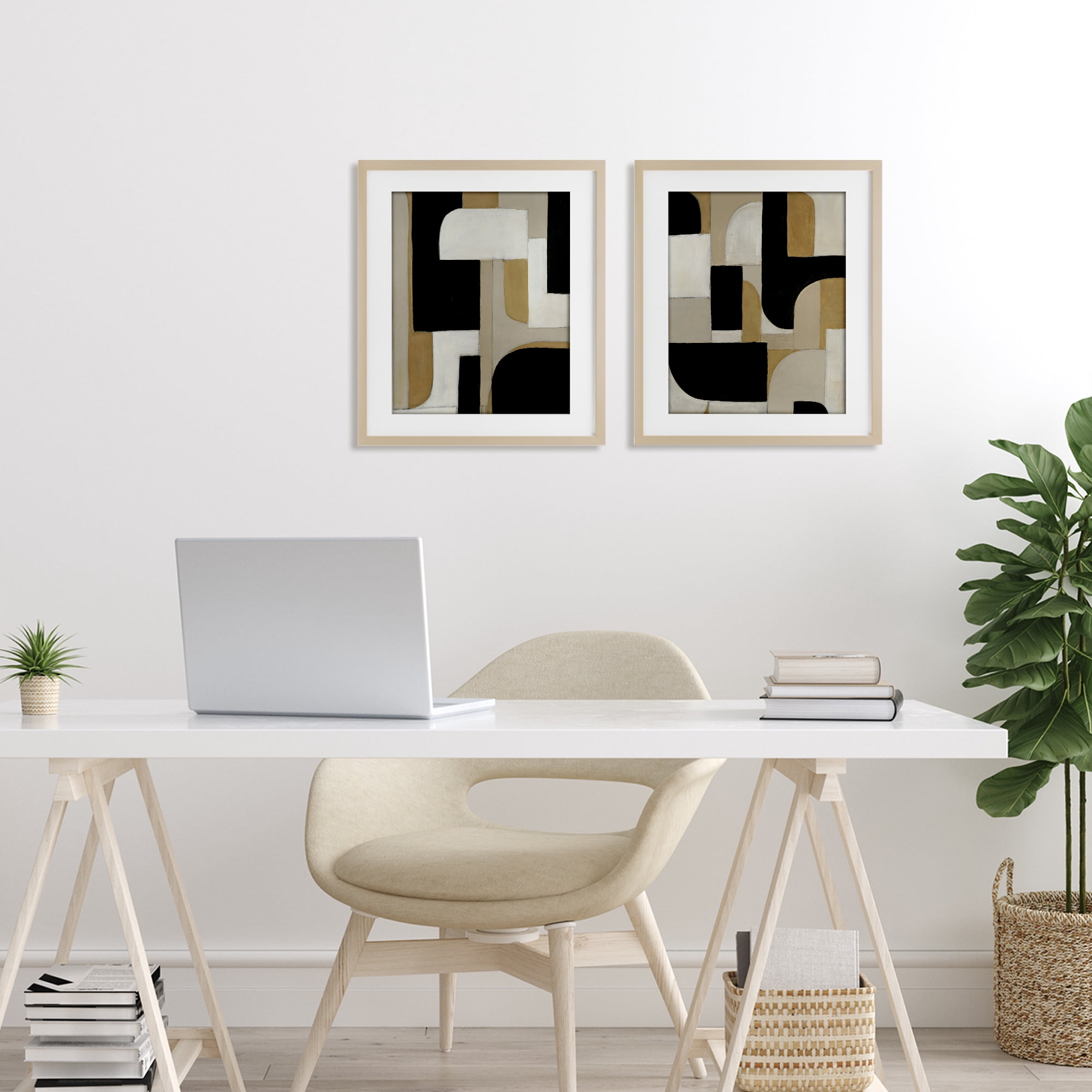 Stupell Industries Neutrals & Black Geometrics 2 Piece Birch Framed Print Under Glass Set, design by Kippi Leonard