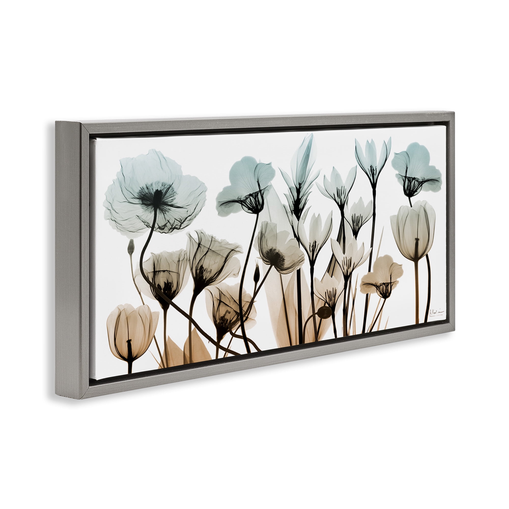 Stupell Industries Mixed Transparent Flowers Botanical & Floral Photography Gray Floater Framed Canvas Art Print Wall Art, 31 x 14